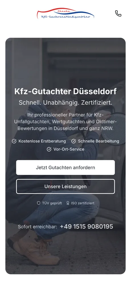 Ehreke Kfz-Sachverständigenbüro, Ansicht am Handy